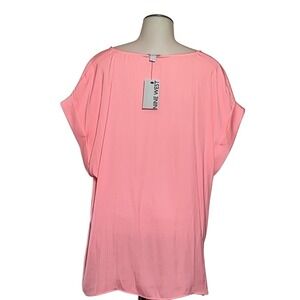 Nine West Turn Back Sleeve Tee Women XL Bright Coral NWT Short Sleeve Scoop Neck